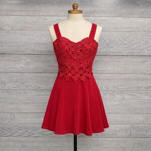 Slinky Red Mini Dress with Lace